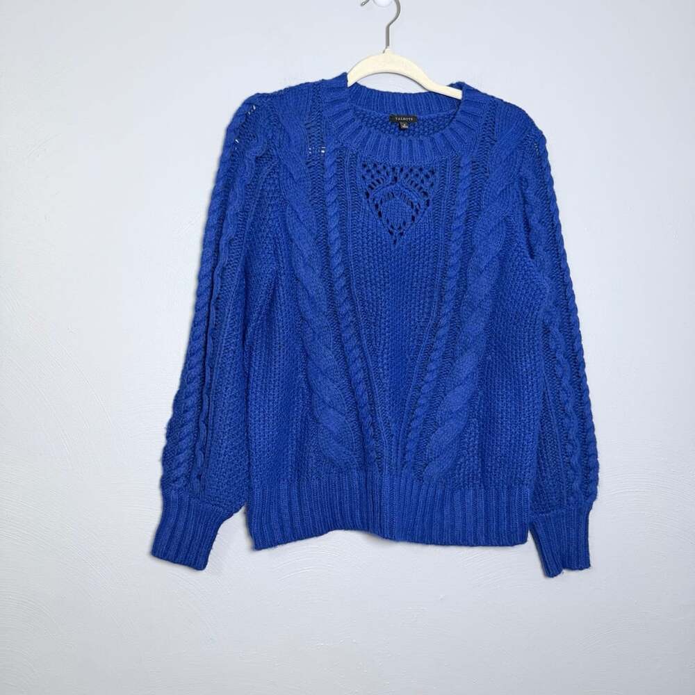 Talbots Cable Knit Sweater Size M Blue Wool Blend